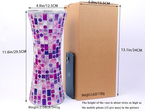 116 Inch Purple Red Mosaic Glass Vase