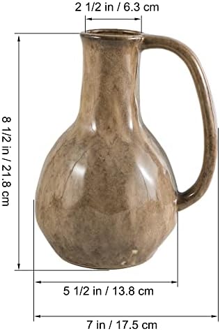 Brown Ceramic Vase with Big Handles Modern Farmhouse Decor