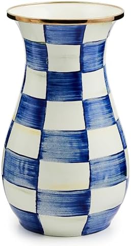 MACKENZIE-CHILDS Tall Enamel Vase Blue-and-White Royal Check