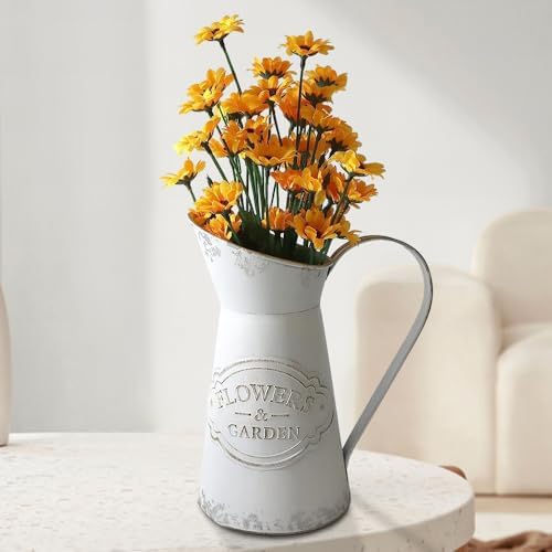 Rustic Metal Flower Vase with Shabby Chic Design