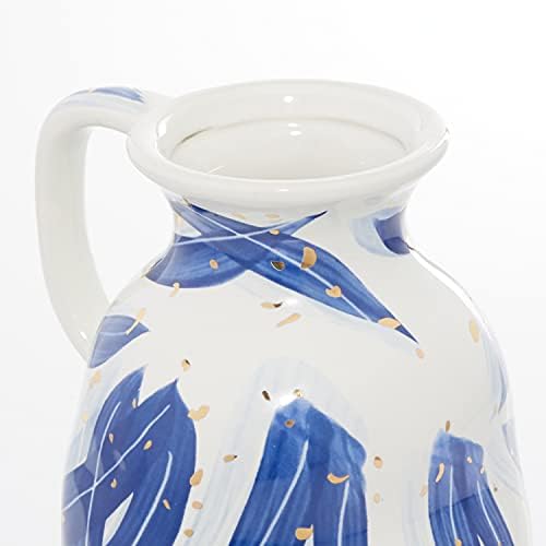 Deco 79 Ceramic Vase with Blue Leaf Design