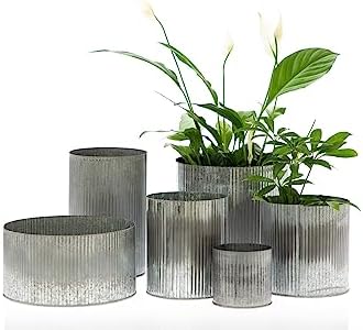 Rustic Tin Vase with Corrugated Sides 45x75