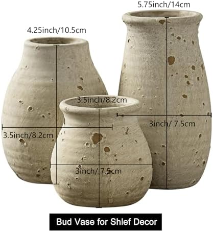 Ceramic Rustic Bud Vase Set Small Boho Decor for Living Room and Farmhouse Style