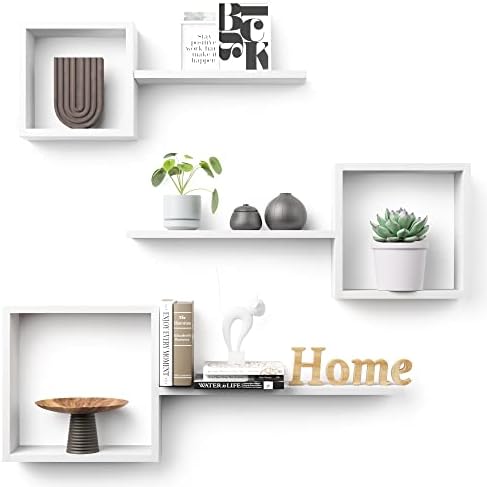LUDORU Floating Cube Shelves Set of 6 White