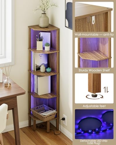 Apetaccat 5 Tier Corner Bookshelf in Walnut