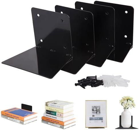 STORAGE MANIAC Floating Book Shelves 4-Pack Black Large