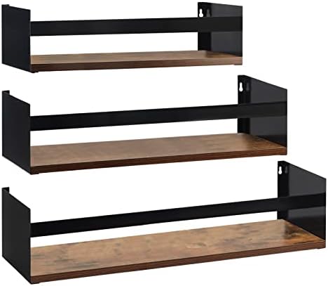 Giftgarden Black Iron Wood Floating Shelves 3 Pack