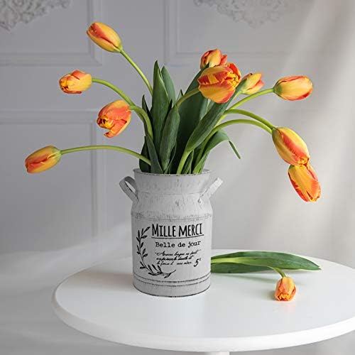 Angoily Retro Galvanized Flower Vase French Style Decorative Bucket for Home Office