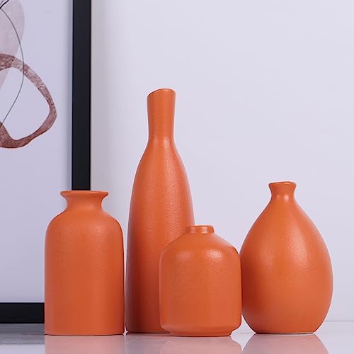 Orange Ceramic Bud Vases Set of 4 Farmhouse Decor