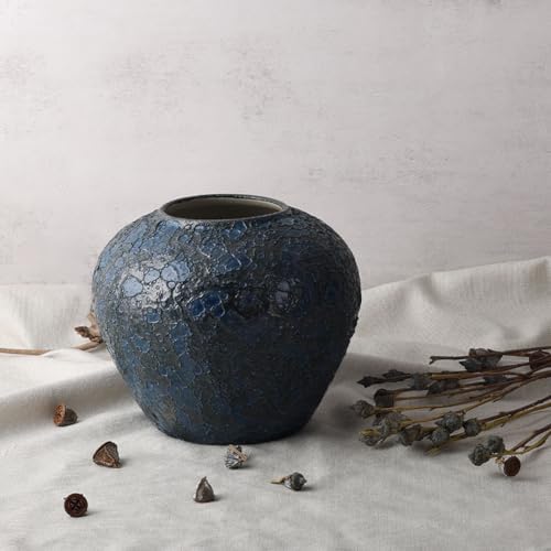 Rustic Large Blue Ceramic Vase for Home Decor