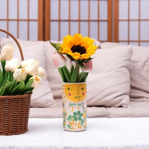 Cute Medium Ceramic Flower Vase with Colorful Boho Design