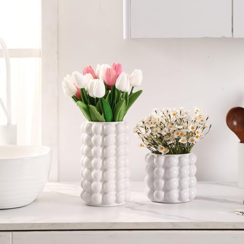 Set of 2 White Bubble Vases for Table Decor