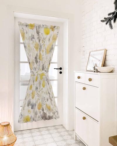 Yellow Flowers Door Curtains with Tiebacks for French Doors