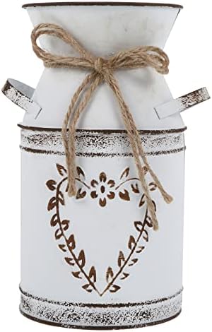 HOMSFOU Heart-Shaped Galvanized Flower Vase with Handle