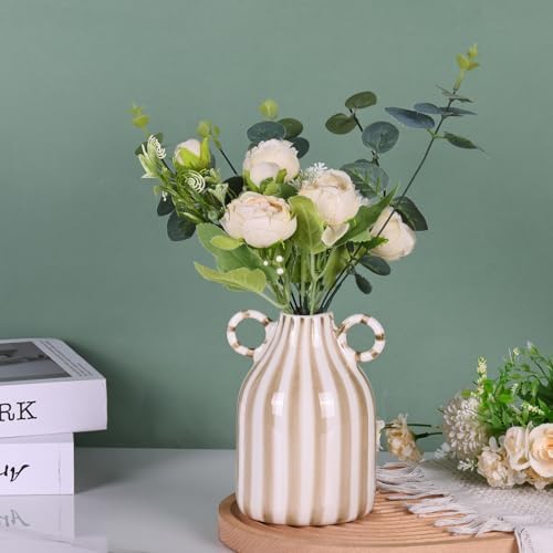 LINYTHER Brown and White Ceramic Vase with Handle