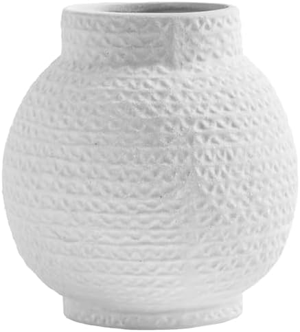DN DECONATION White Textured Ceramic Vase for Home Decor