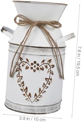 HOMSFOU Heart-Shaped Galvanized Flower Vase with Handle