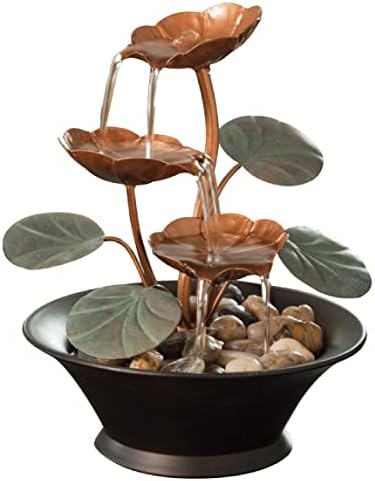 Bits and Pieces Indoor Water Lily Fountain - Compact Decor with Copper Blooms