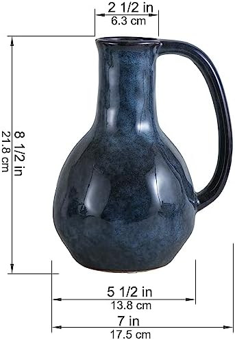 Blue Ceramic Vase with Big Handles Modern Farmhouse Decor