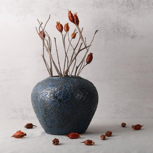 Rustic Large Blue Ceramic Vase for Home Decor