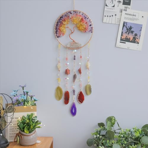 Crystal Tree of Life Suncatcher Healing Wind Chimes Decor