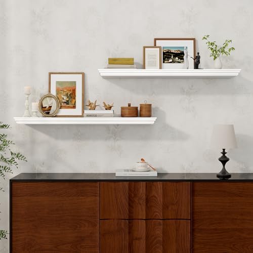 Axeman 36 Inch Floating Shelves with Crown Molding White Set of 2