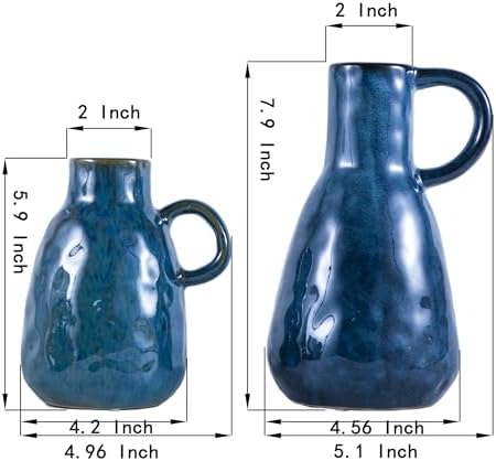 Tanvecle Ceramic Vase Set of 2 Blue Glazed