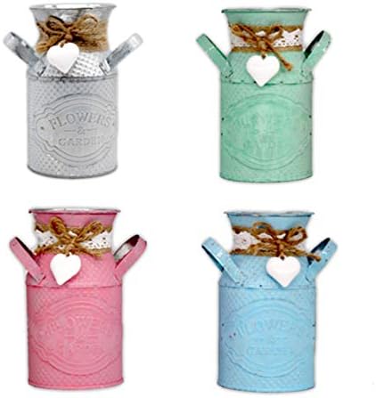 Wakauto 1 Pc White Galvanized Metal Milk Tin Basket Flower Vase
