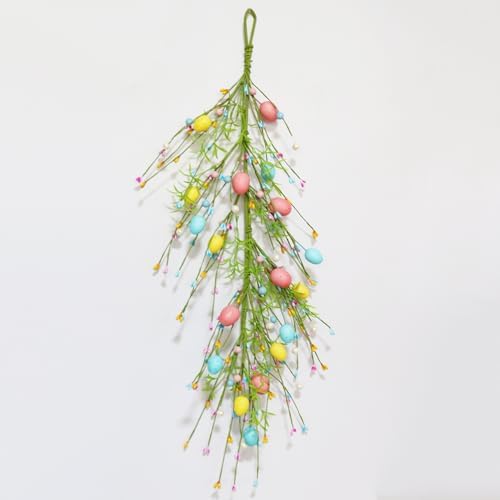 24 Inch Spring Easter Wreath with Pastel Egg and Pearl Garland