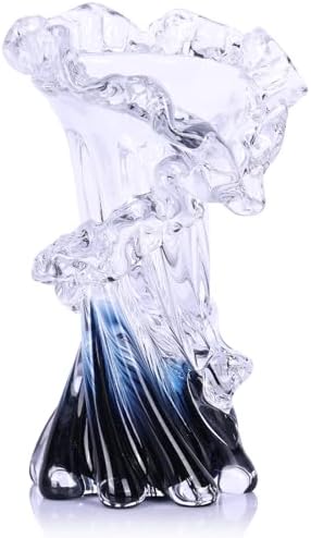 Hand Blown Blue Glass Vase for Home Decor