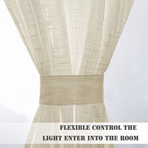 PONY DANCE Door Window Panel - 52W x 72L Soft Beige Linen Faux Textured Rod Pocket Blinds
