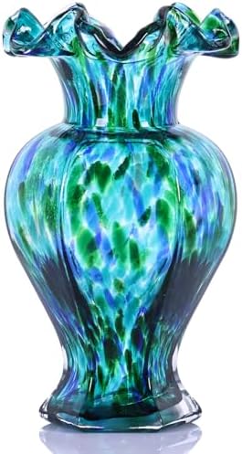 Teal Blown Glass Vase - Unique Green Art Decor