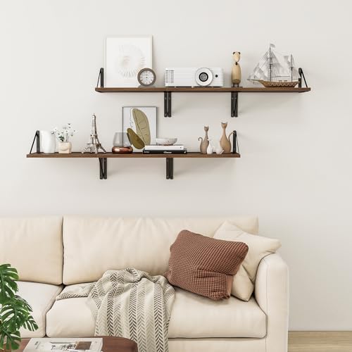 Deep Floating Shelves Set of 3 12 Inch Deep Walnut Wood Shelves for Wall
