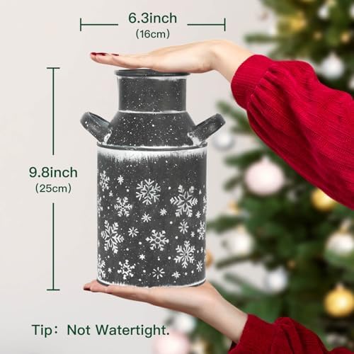 Galvanized Gray Metal Vase with Snowflake Design