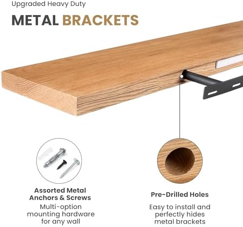 RICHFOCUS 24 Inch Solid Oak Floating Shelf for Wall