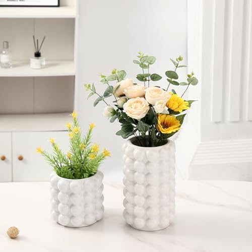 Set of 2 White Bubble Vases for Table Decor