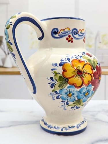 Hand Painted Portuguese Ceramic Flower Pitcher Vase 8x55x8