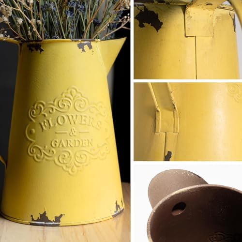 Yellow Metal Flower Vase Farmhouse Decor