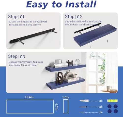 Floating Shelves for Home Decor 236 Inch Natural Wood Rustic Shelf Set of 2 Navy Blue