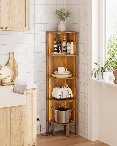 Apetaccat 5 Tier Corner Bookshelf in Walnut