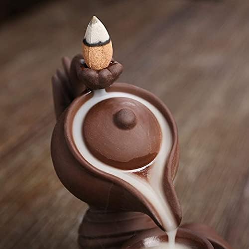 FIYOEO Buddha Hand Backflow Incense Burner Ceramic Teapot Shaped Holder