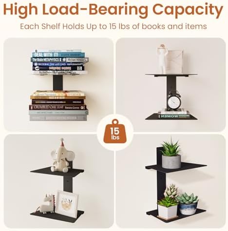 Wawocs Floating Book Shelves 4 Tier 2 Pack Black