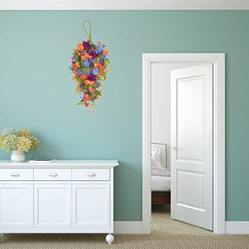 252 Inch Artificial Flower Teardrop Wreath Multicolor Fake Flower Door Hanging Garland for Home Wedding Decor