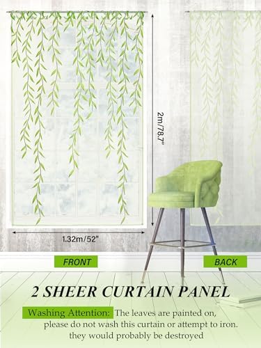 Breling Green Leaf Sheer Curtains 2 Pieces 52x787 Inch