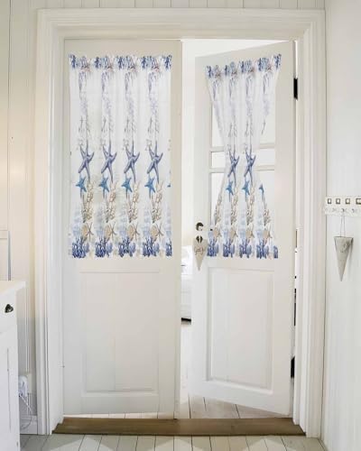 Vintage Ocean Door Curtain with Tiebacks for French Doors