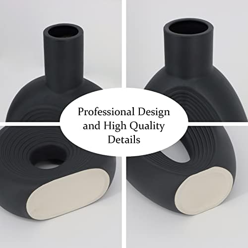 LZV Ceramic Vase Set of 2 Black Minimalist Nordic Boho Style