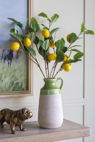 12 Tall Decorative Ceramic Jug Vase with Glossy Green and Natural Tan Finish