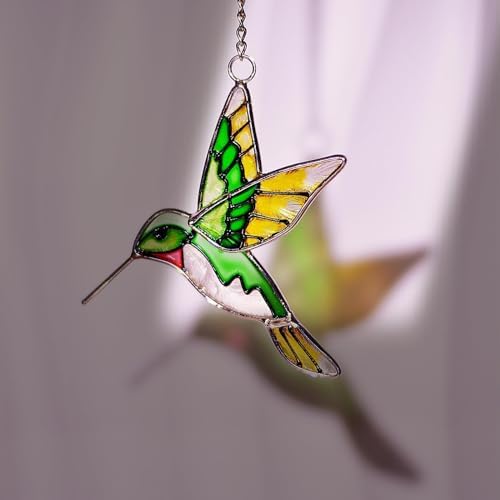 Hummingbird Stained Glass Suncatcher - Green