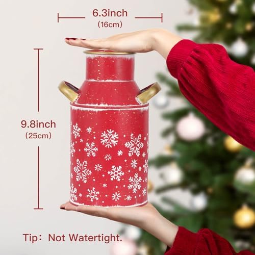 Galvanized Red Milk Can Christmas Decor Vase with Gold Handles
