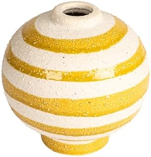 Creative Co Op Large Striped Stoneware Vase Yellow White
